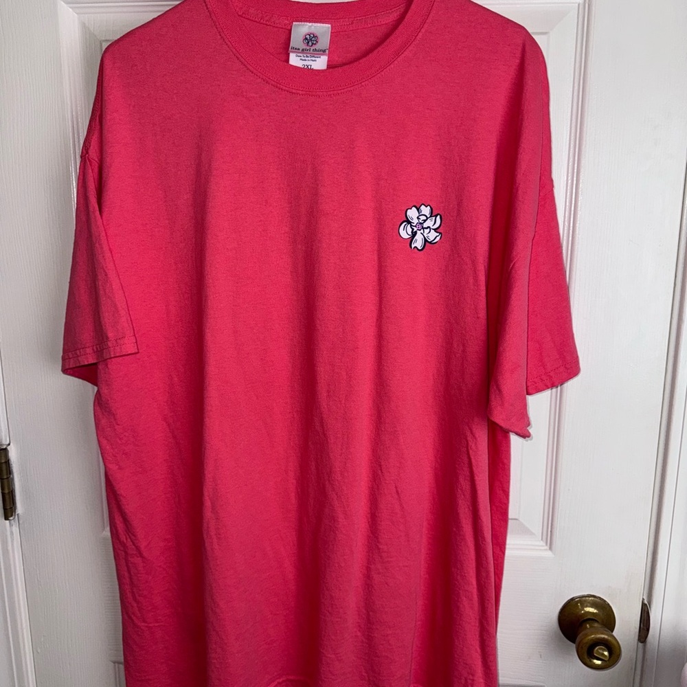 A Girl Thing Pink Short Sleeve Tee with Floral Accent